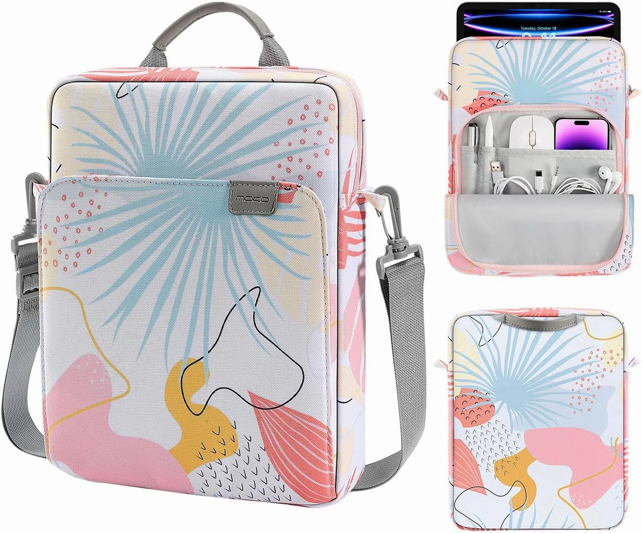 MoKo 9-11 Inch Tablet Sleeve Bag Handle Carrying Case with Shoulder Strap Fits 11inch iPad Air M3, iPad A16 2025, iPadPro M4/Air M2 5/4th 10.9, Tab S8/S9 11, Tropical Leaf