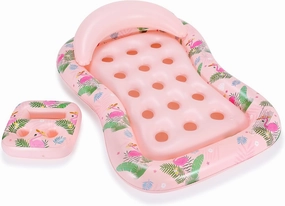 MoKo Inflatable Pool Floats Adult-Water Lounge with Detachable Headrest & Cup Holders Pool Lounger Float Raft Swimming Pool Floaties Toys for Party Lake Summer Beach Outdoor, Bright Pink-Flamingo