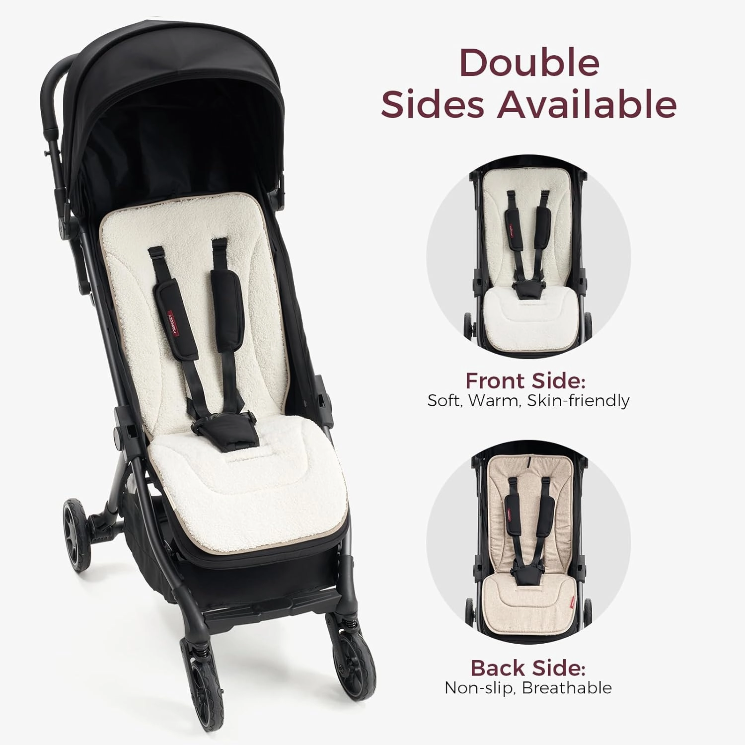 Momcozy Reversible Stroller Cushion | Universal Breathable Stroller Liner | Winter Warm Car Seat Liners | Crib Carriage Cushion Pad | Plush for Winter Use ＆Soft Fabric for All-Season Comfort