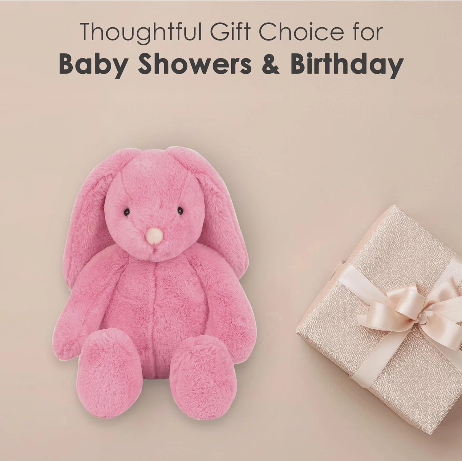 MON AMI Blossom Bunny Stuffed Animal – 13” Pink, Soft & Cuddly, Huggable Rabbit Plush Toy, Nursery Décor for Kids of All Age