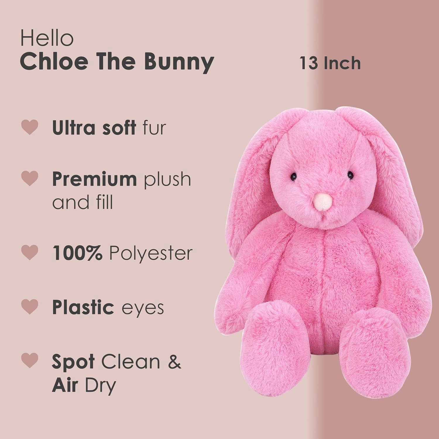 MON AMI Blossom Bunny Stuffed Animal – 13” Pink, Soft & Cuddly, Huggable Rabbit Plush Toy, Nursery Décor for Kids of All Age