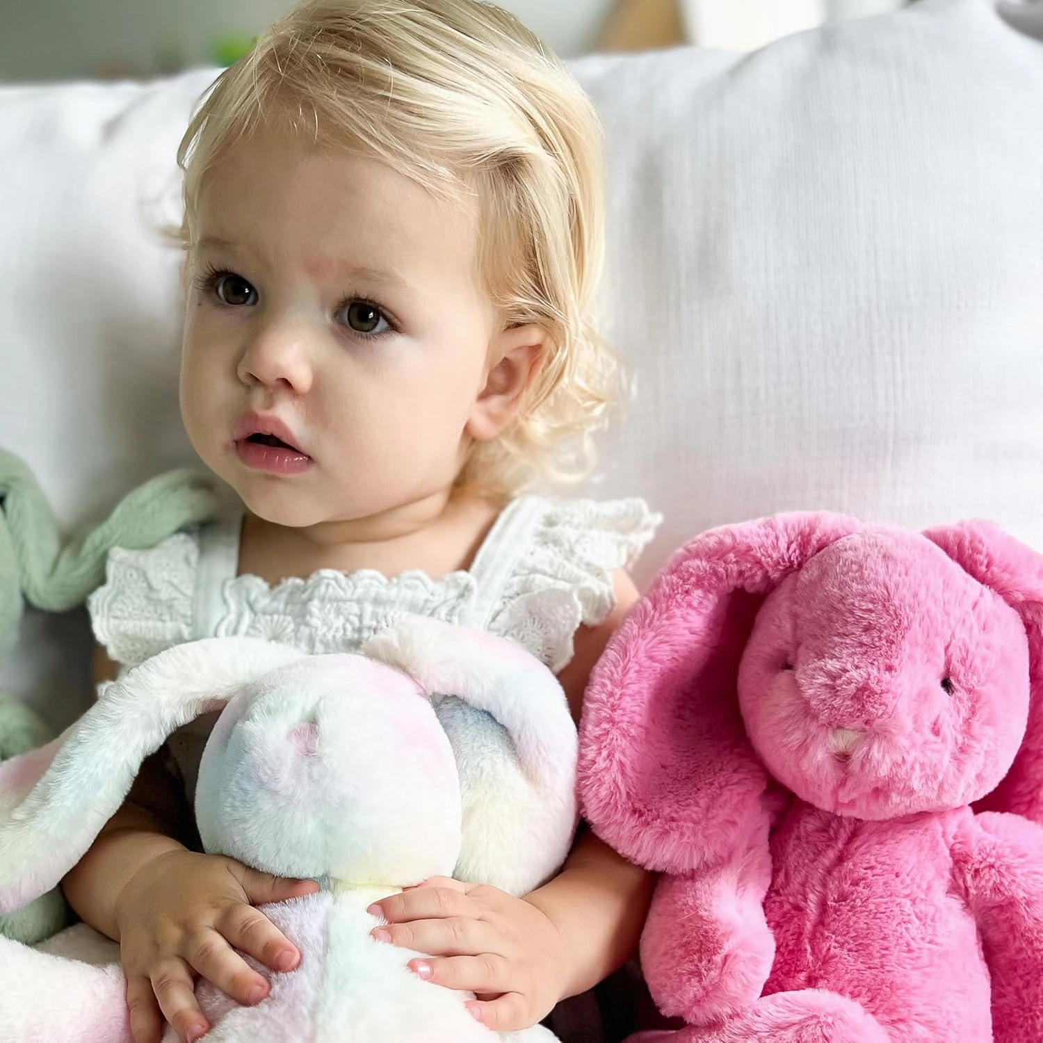MON AMI Blossom Bunny Stuffed Animal – 13” Pink, Soft & Cuddly, Huggable Rabbit Plush Toy, Nursery Décor for Kids of All Age