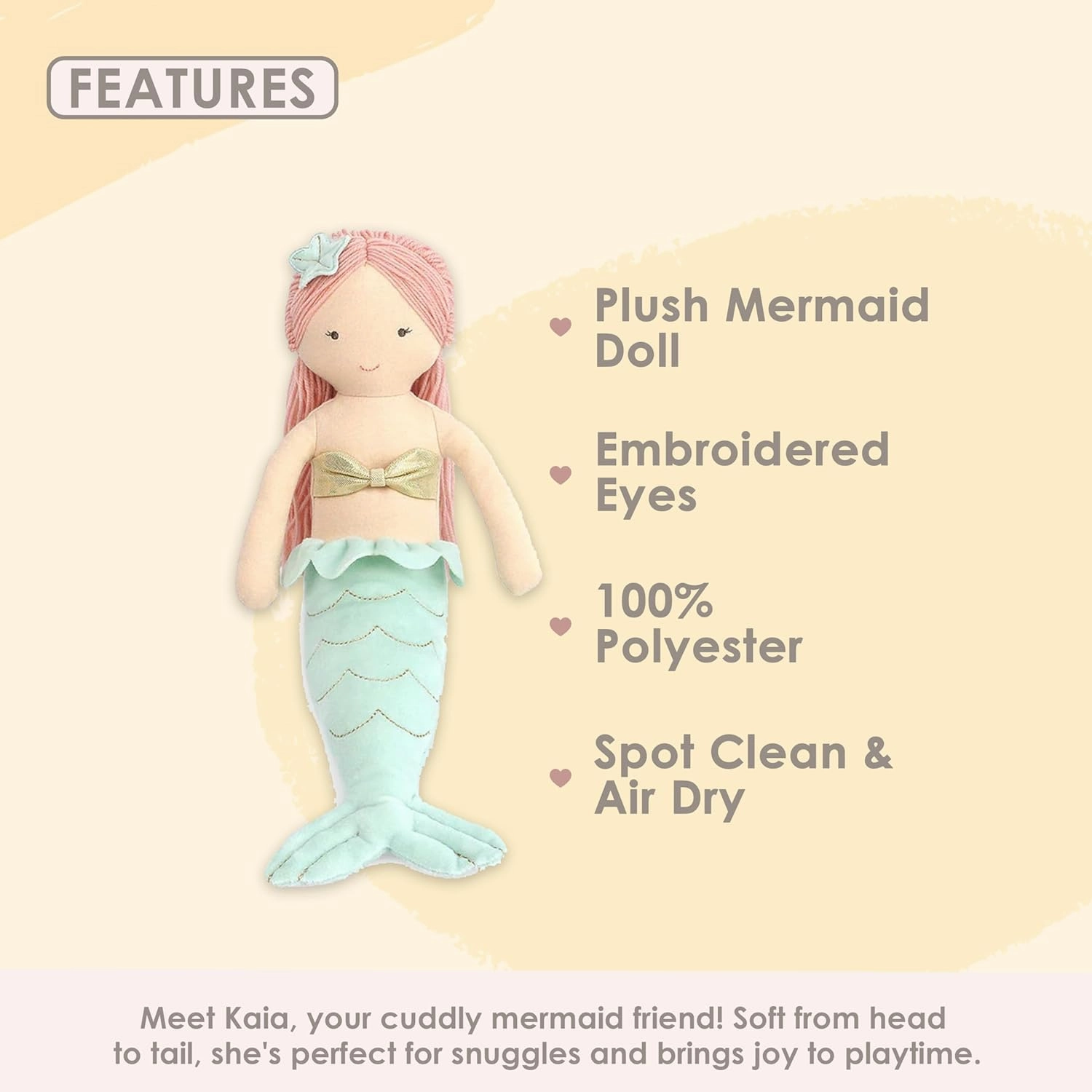 MON AMI Kaia The Mermaid Doll – 14”, Plush Mermaid Gifts for Girls, Use as Toy or Nursery Room Décor for Kids of All Ages