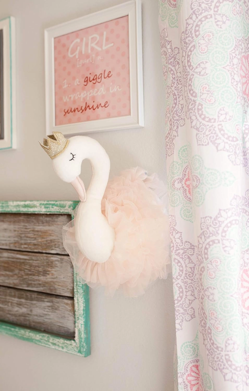 Mon Ami Princess Swan Stuffed Animal Head Wall Mount - 15", Elegant Children’s Bedroom Wall Mount, Home Decor, Kids Decor, Nursery Décor