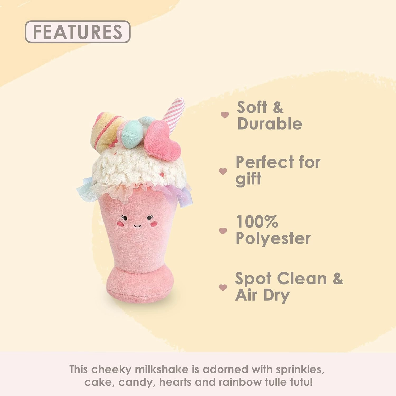 MON AMI Sweet Treat Milkshake Stuffed Toy – 8”, Super Soft Food Plush, Collectible Stuffed Plush for Kids