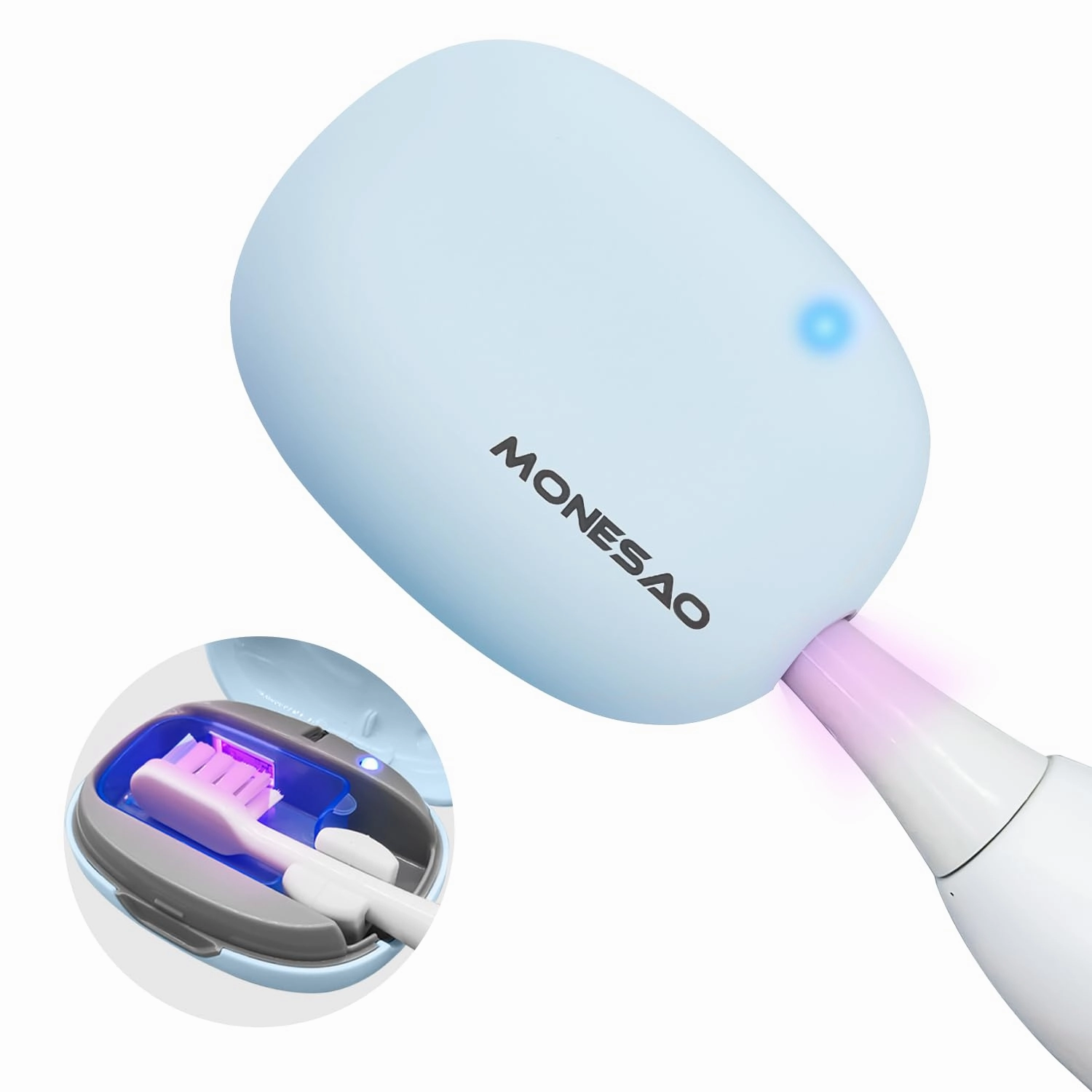 MONESAO Toothbrush Sanitizer Case, Toothbrush Covers with Holder, Rechargeable Travel Home Toothbrush And Holder, Cleaner Case for All Electric And Manual Toothbrushes (Blue)