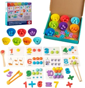 Montessori Arithmetic Math Toy Set, Silicone Digital Learning with Beads, Chopsticks & Spoons, Montessori Math Beads Counting Toy, Number Crunching Clip Bead Matching for Children Gifts (1Pcs)