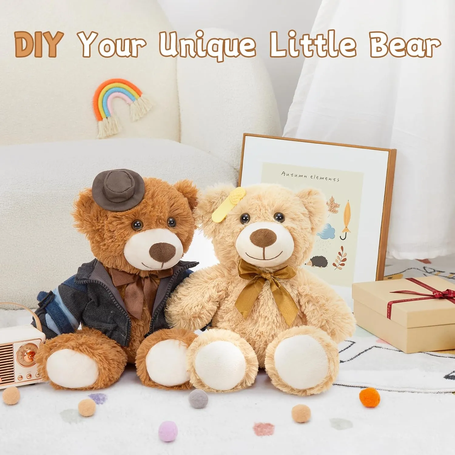 MorisMos 6Pcs Teddy Bears Bulk Baby Shower, 14inch Cute Teddy Bear Stuffed Animals Plush, Small Stuffed Bears on Centerpiece Baby Shower, Brown, Dark Brown