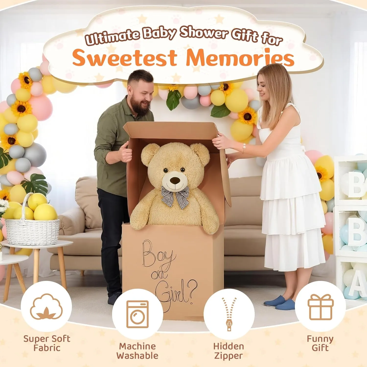 MorisMos Bow Tie Giant Teddy Bear 4 Feet, 47inch Stuffed Animal Big Teddy Bear Plush, Classic Girlfriend Boyfriend Gift, Brown