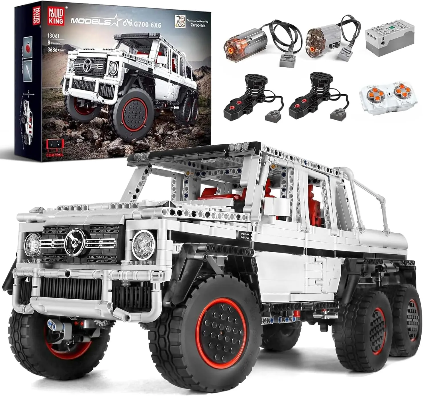 Mould King 13061 Off-Road Pickup Trucks Building Kits Toy, 6x6 MOC Building Blocks Model Off-Road Vehicle with Motor/APP Remote Control, Gift for Kids Age 8 /Adult Enthusiasts(3686 Pieces)