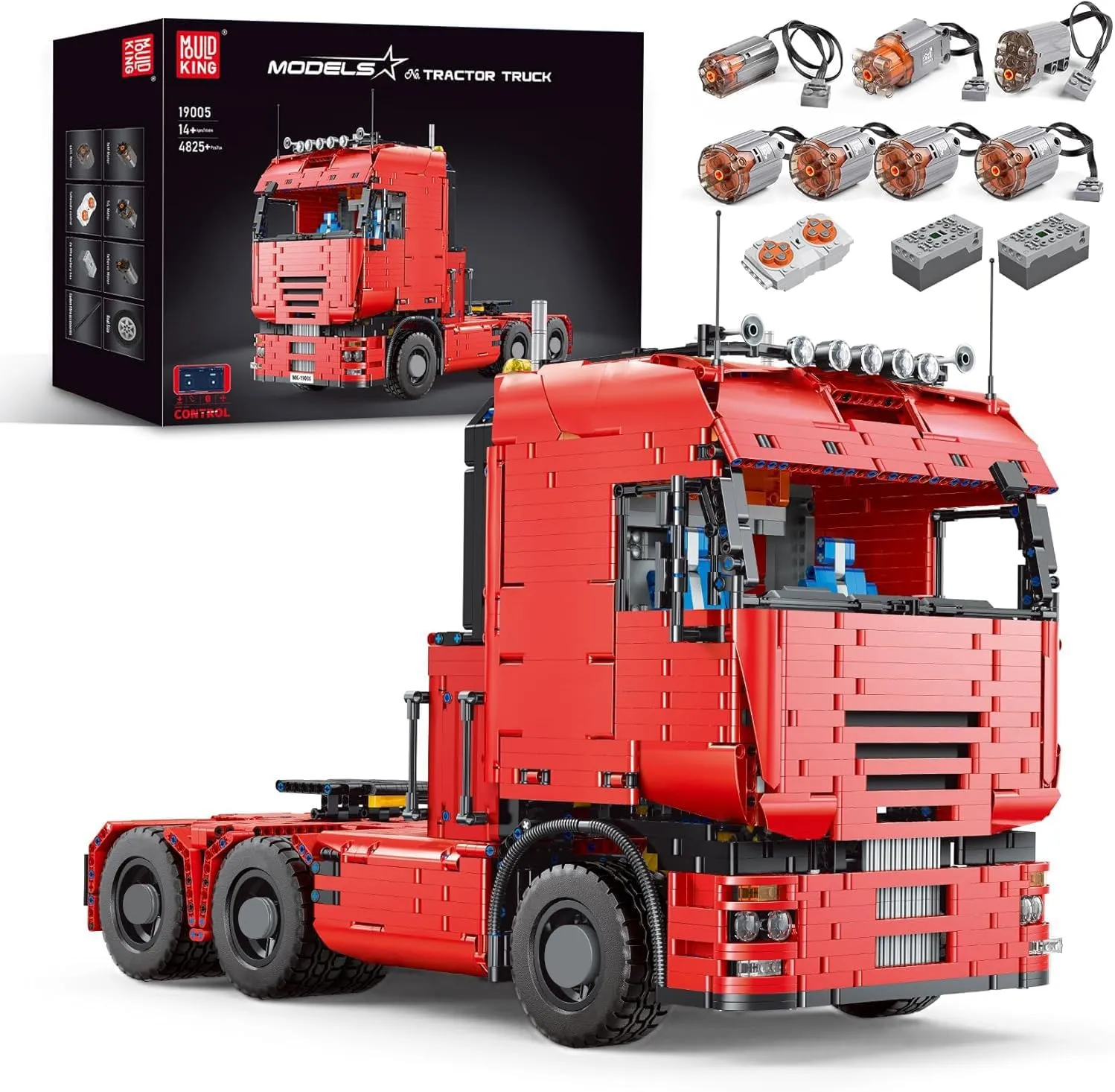Mould King 19005 Tractor Truck Block Kits Model, MOC Building Blocks Set to Build, Gift for Kids Age 8 /Adult Collections Enthusiasts(4825 Pieces with Motor/APP Remote Control)