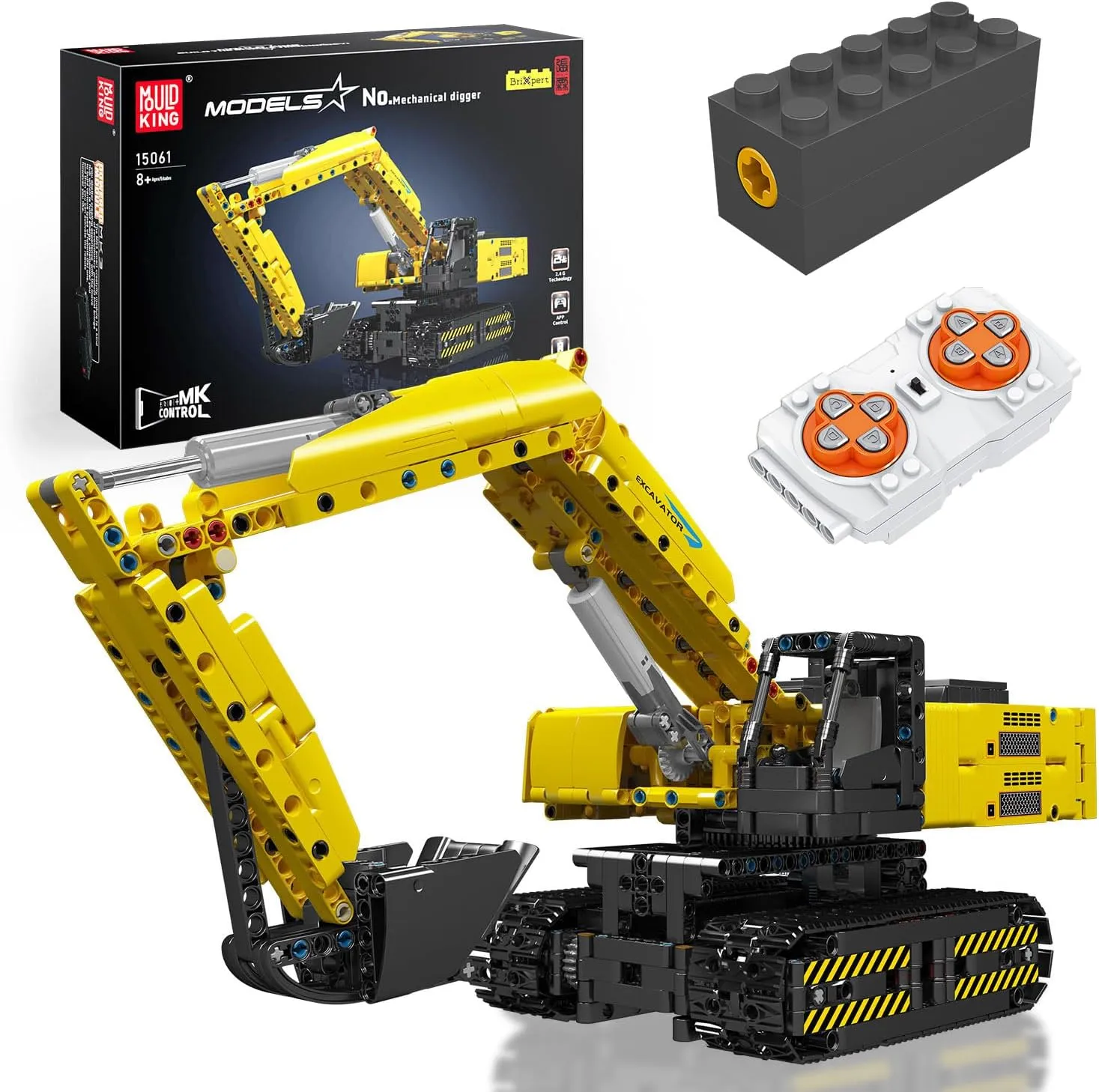 Mould King RC Excavator Toys Building Sets with Remote Control, Digger Truck Construction Vehicles Model, 15061 STEM Project Building Kits for Adults and Boys Girls Kids Aged 8  (1120 Pieces)