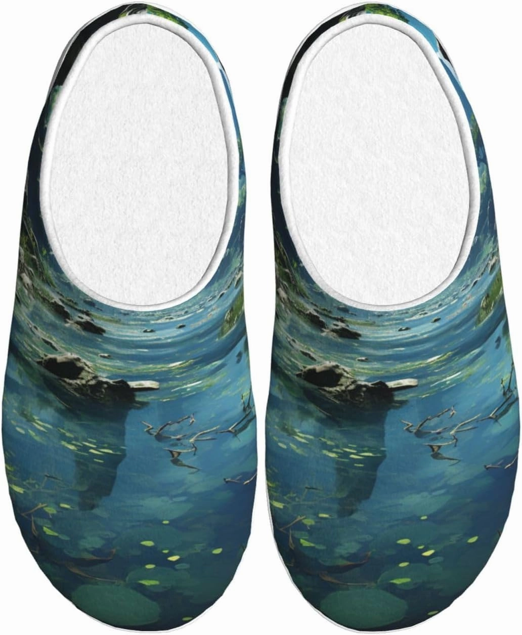 Mountain Lake View Sunny Day Nature Slippers With Fluffy Soft Warm For Women11-11.5/Men8.5-9.5, Flannel Slippers Cozy Plush Indoor Outdoor