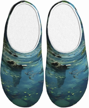 Mountain Lake View Sunny Day Nature Slippers With Fluffy Soft Warm For Women11-11.5/Men8.5-9.5, Flannel Slippers Cozy Plush Indoor Outdoor