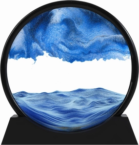 Moving Sand Art Picture, Liquid Motion 3D Deep Sea Sandscape in Motion, Dynamic Round Glass Sand Picture Relaxing Desktop Home Office Work Decor (Blue, 12 inch)