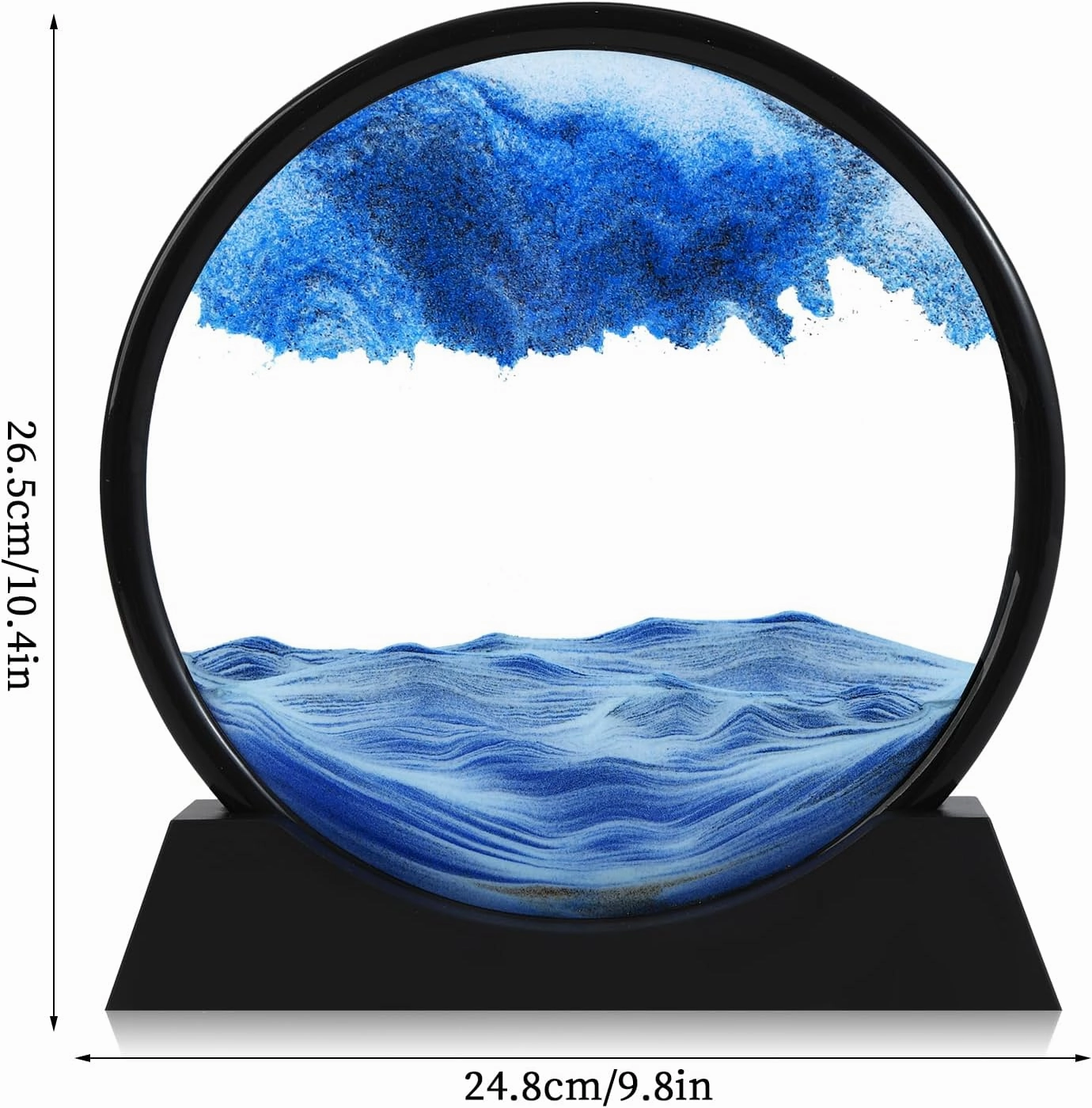 Moving Sand Art Picture, Liquid Motion 3D Deep Sea Sandscape in Motion, Dynamic Round Glass Sand Picture Relaxing Desktop Home Office Work Decor (Blue, 12 inch)
