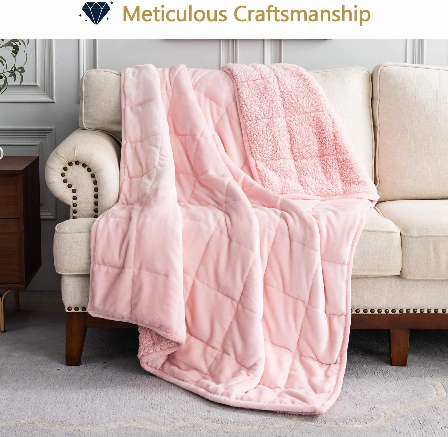 Mr. Sandman Sherpa Weighted Blanket 15lbs for Adults Relieve Stress, Fluffy Heavy Blanket with Premium Ceramic Beads - 48"x72" Twin Size Pink