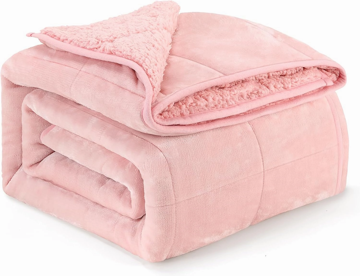 Mr. Sandman Sherpa Weighted Blanket 15lbs for Adults Relieve Stress, Fluffy Heavy Blanket with Premium Ceramic Beads - 48"x72" Twin Size Pink