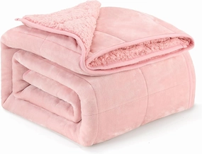 Mr. Sandman Sherpa Weighted Blanket 15lbs for Adults Relieve Stress, Fluffy Heavy Blanket with Premium Ceramic Beads - 48"x72" Twin Size Pink