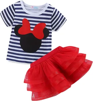 Mud Kingdom Toddler Girls' Cartoon Cute Set T-Shirt and Tutu Skirt Outfit