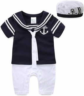 Mud Kingdom Baby Boy Rompers with Hat Uniform Nautical 2 Piece Set Bodysuit