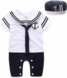 Mud Kingdom Baby Boy Rompers with Hat Uniform Nautical 2 Piece Set Bodysuit