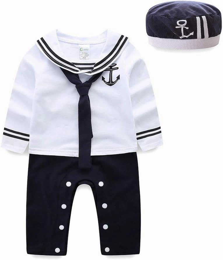 Mud Kingdom Baby Boy Rompers with Hat Uniform Nautical 2 Piece Set Bodysuit