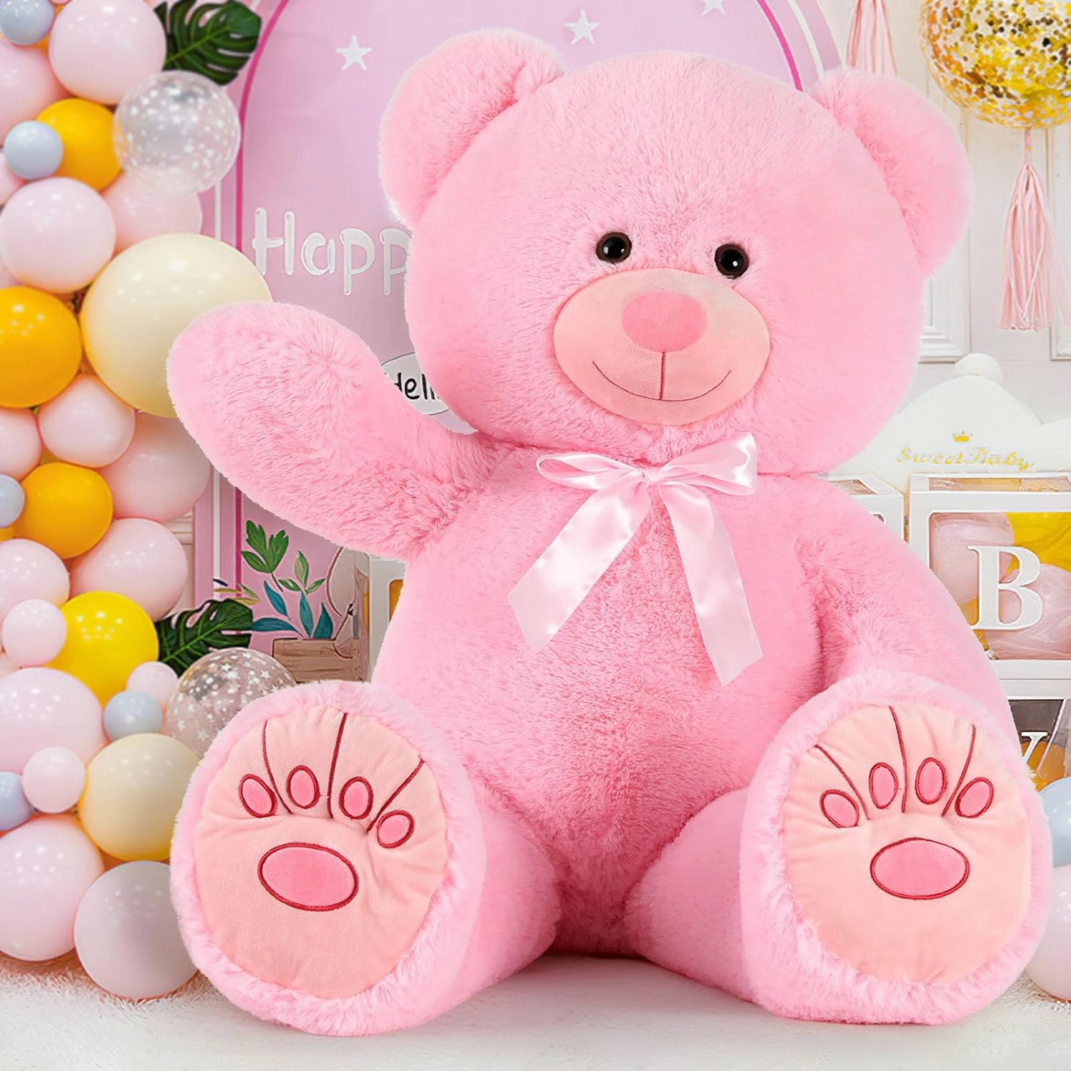 Muiteiur 49inch Giant Teddy Bear Stuffed Animal, Big Bear Plush with Big Footprint, Great Gift for Party Decorations (Pink)