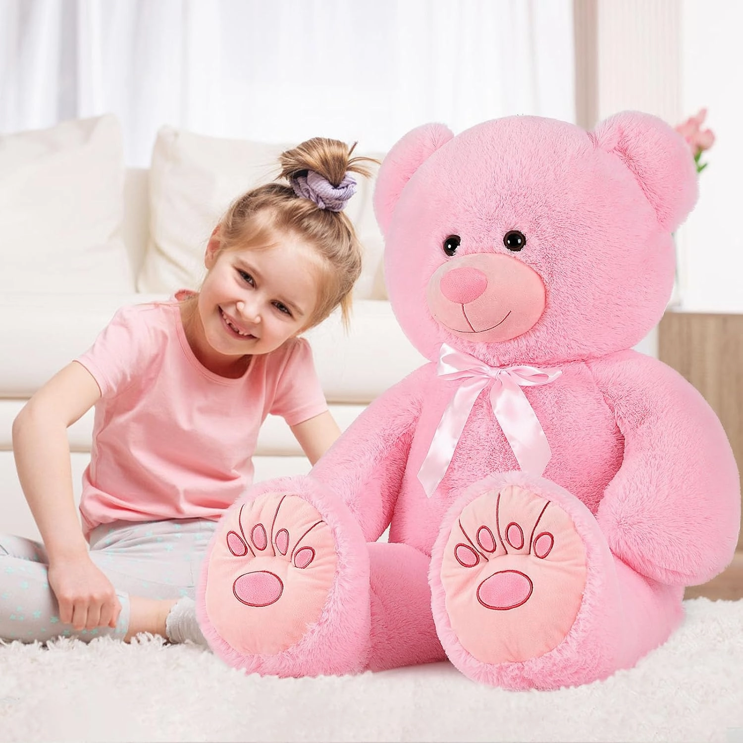 Muiteiur 49inch Giant Teddy Bear Stuffed Animal, Big Bear Plush with Big Footprint, Great Gift for Party Decorations (Pink)
