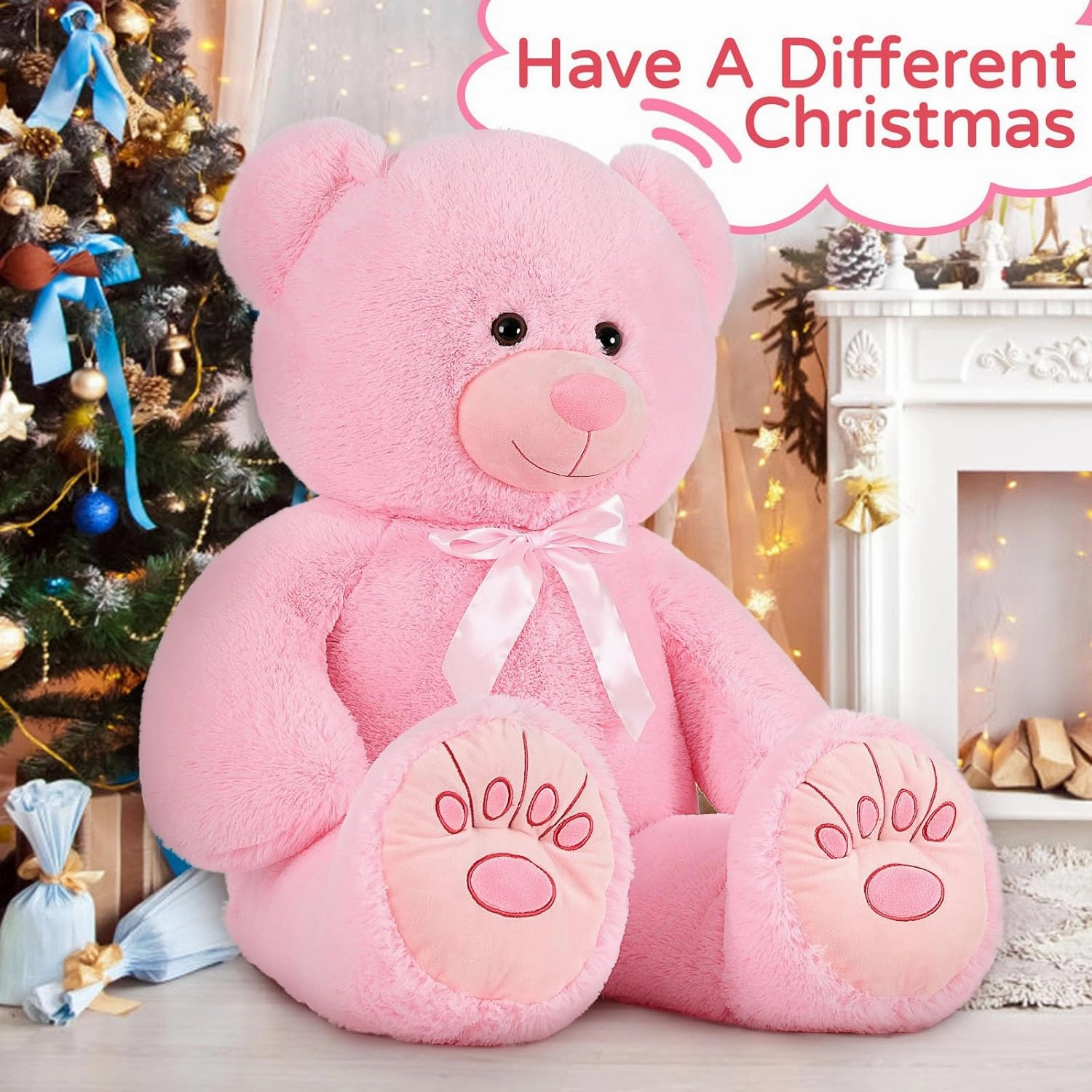 Muiteiur 49inch Giant Teddy Bear Stuffed Animal, Big Bear Plush with Big Footprint, Great Gift for Party Decorations (Pink)