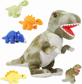 Muiteiur Dinosaur Stuffed Animals with Babies, Soft 19.6 Inch Plush T-Rex Zippered Belly Inside with 5 Cute Baby Dinosaurs, Set for Kids