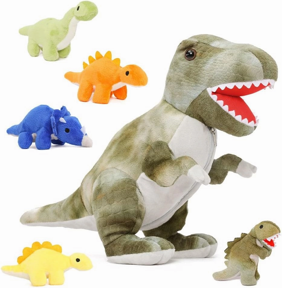 Muiteiur Dinosaur Stuffed Animals with Babies, Soft 19.6 Inch Plush T-Rex Zippered Belly Inside with 5 Cute Baby Dinosaurs, Set for Kids