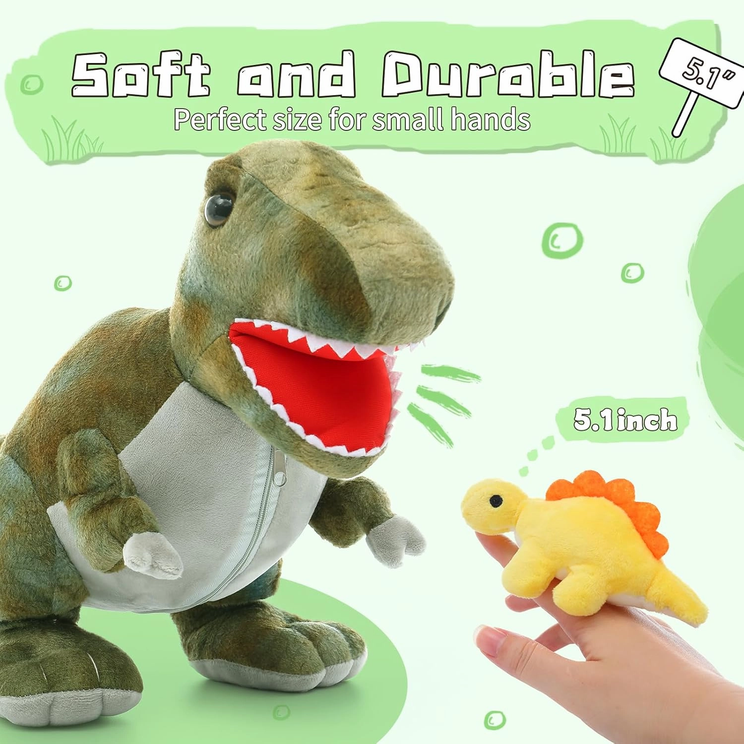 Muiteiur Dinosaur Stuffed Animals with Babies, Soft 19.6 Inch Plush T-Rex Zippered Belly Inside with 5 Cute Baby Dinosaurs, Set for Kids