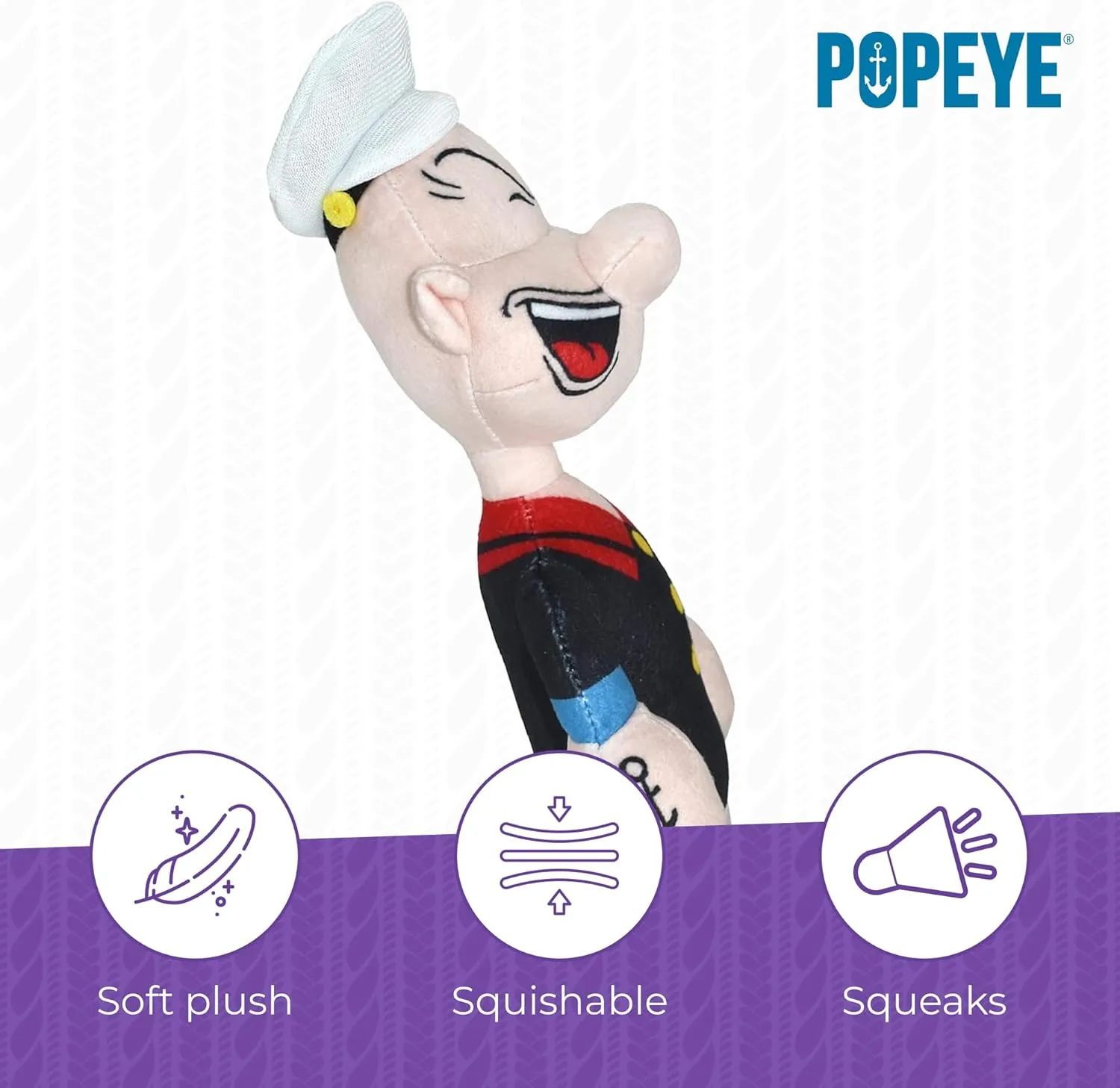 Multipet Popeye Dog Plush Toy - Toys for Dogs All Age - Extra Soft Plush Dog Toy - Stuffed Toy for Cuddling & Playing - Cute & Tough Pet Toy (11")