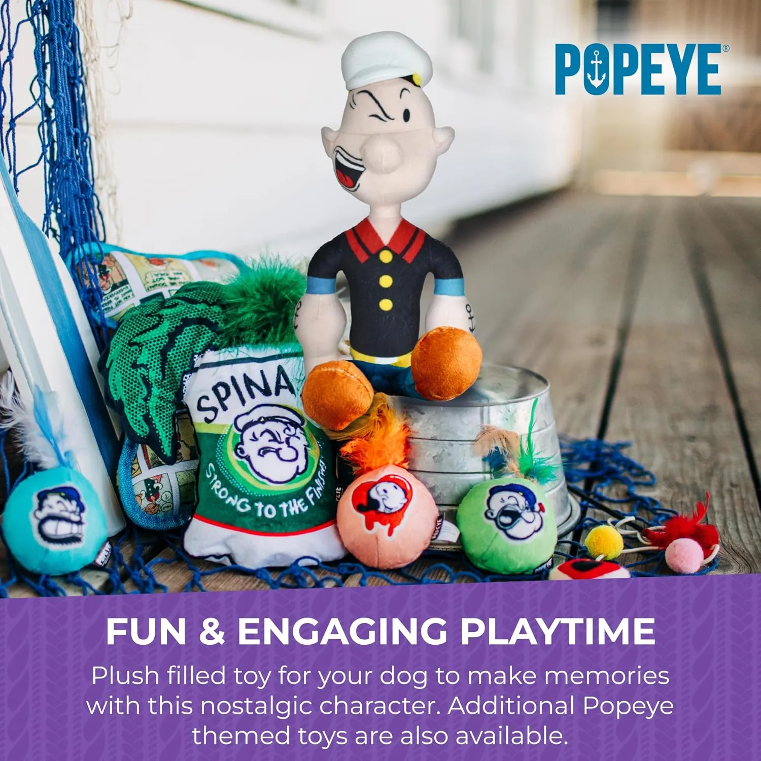 Multipet Popeye Dog Plush Toy - Toys for Dogs All Age - Extra Soft Plush Dog Toy - Stuffed Toy for Cuddling & Playing - Cute & Tough Pet Toy (11")