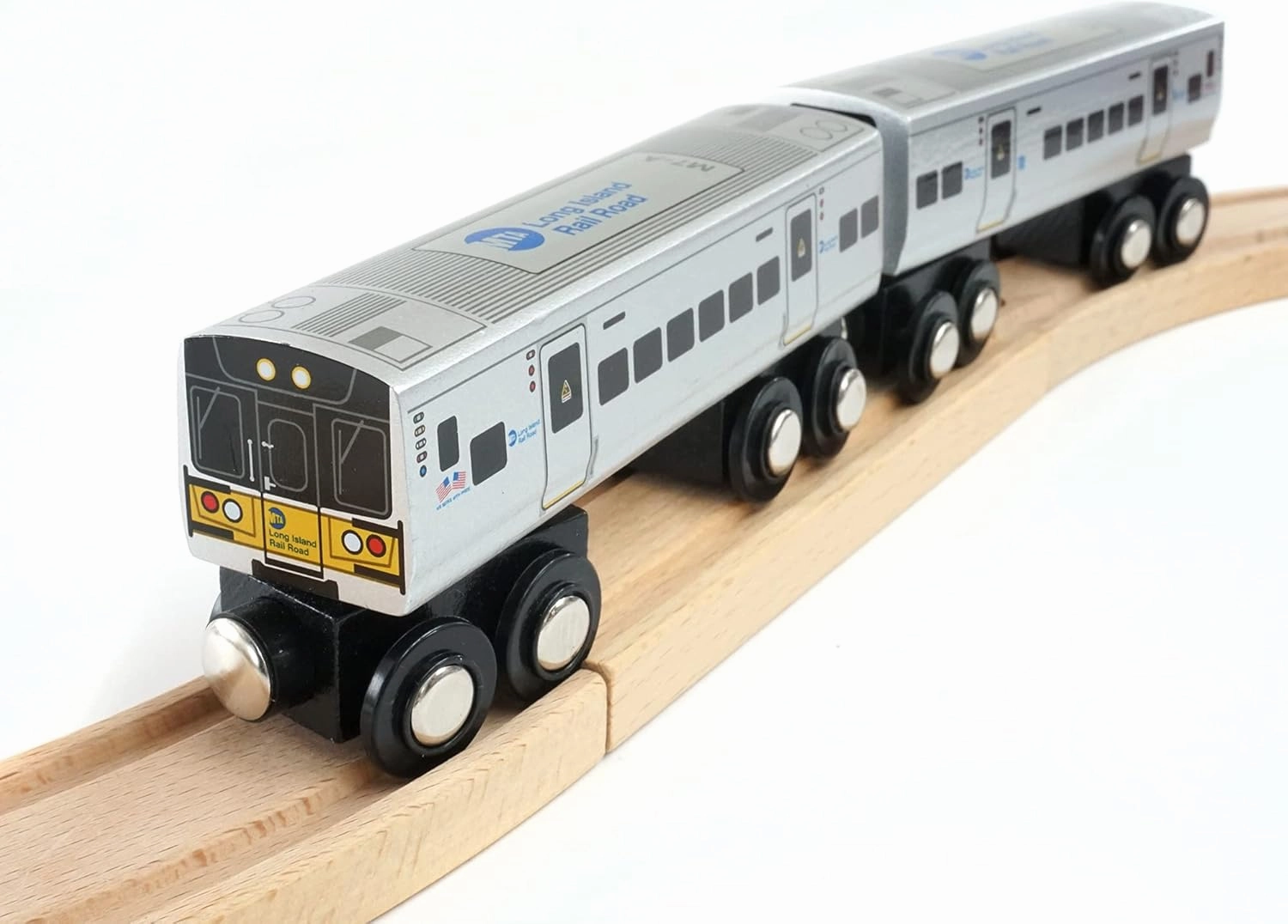 MUNI PALS Munipals Long Island Rail Road Wooden Railway M7 2-car Set–Child Safe and Tested Wood Toy Train