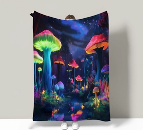 Mushroom Fleece Throw Blanket for Sofa, Soft, Plush, Warm and Cozy Settee Throw Blanket, 3D Psychedelic Forest Mushroom Pattern Single Layer Fleece Throws B Twin