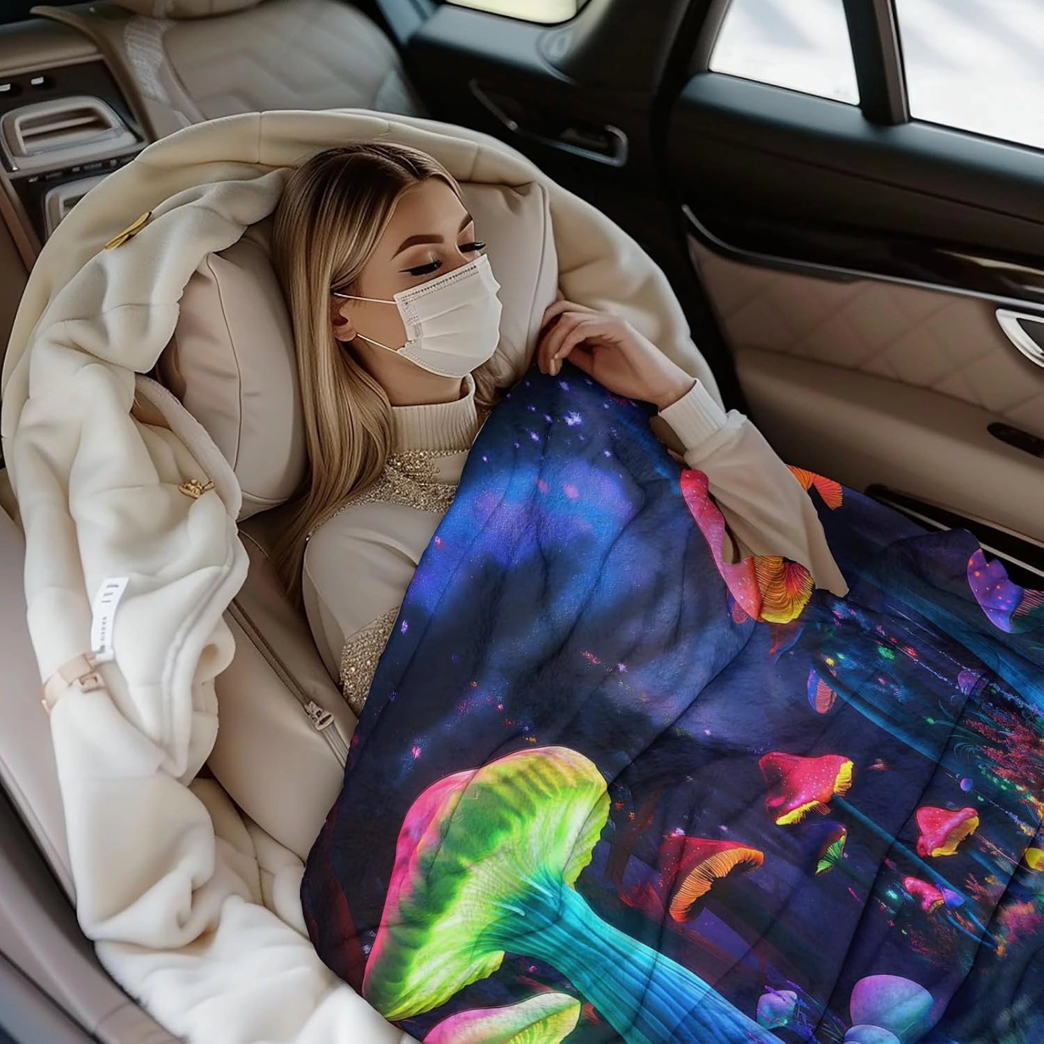 Mushroom Fleece Throw Blanket for Sofa, Soft, Plush, Warm and Cozy Settee Throw Blanket, 3D Psychedelic Forest Mushroom Pattern Single Layer Fleece Throws B Twin