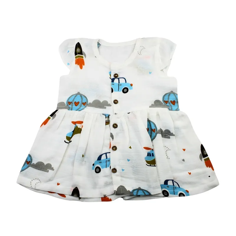 Muslin Sleeveless Frock Helicopter and Car