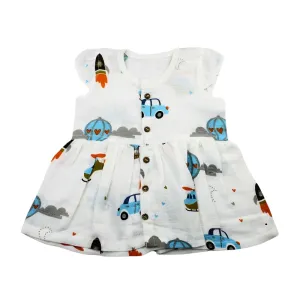 Muslin Sleeveless Frock Helicopter and Car