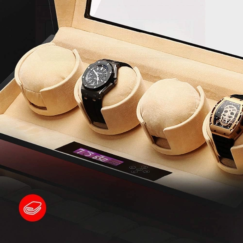 Mute Automatic Watch Winder with Drawer 4 7 Watches Storage Case Display Box Digital Display Piano Paint Soft (Black A)