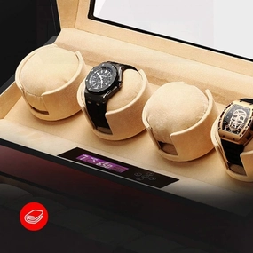 Mute Automatic Watch Winder with Drawer 4 7 Watches Storage Case Display Box Digital Display Piano Paint Soft (Brown A)