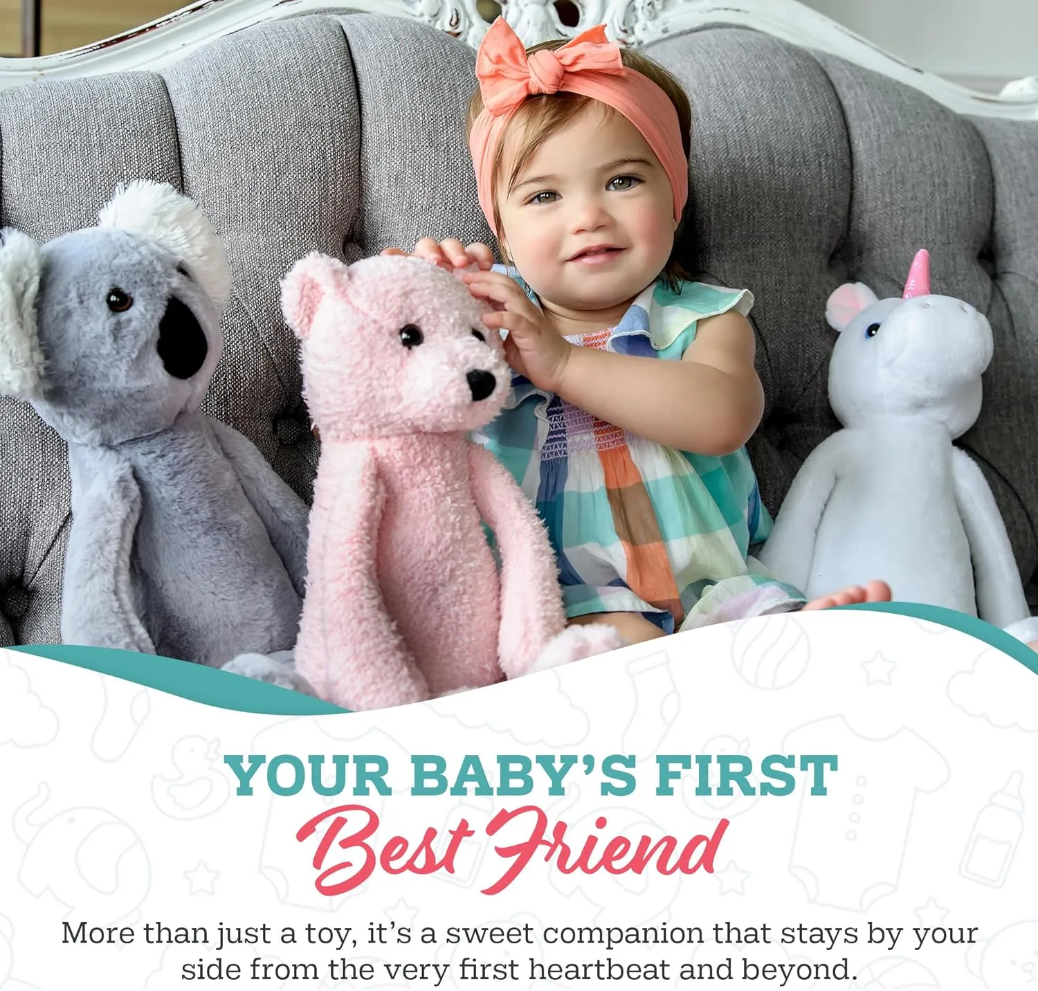 My Baby's Heartbeat Bear Stuffed Animal, 20 Sec Recorder for Baby's First Heartbeats, Cute Plush Toy, Re-recordable, Ideal Gift for Baby Showers, Valentine's Day, Birthdays, Pink Reveal Bear