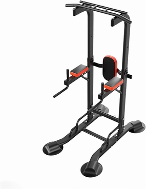 NaKeah Power Tower Dip Station Adjustable Pull Up & Dip Stands Multi-Function Strength Training Pull up Bar Fitness Equipment,Red