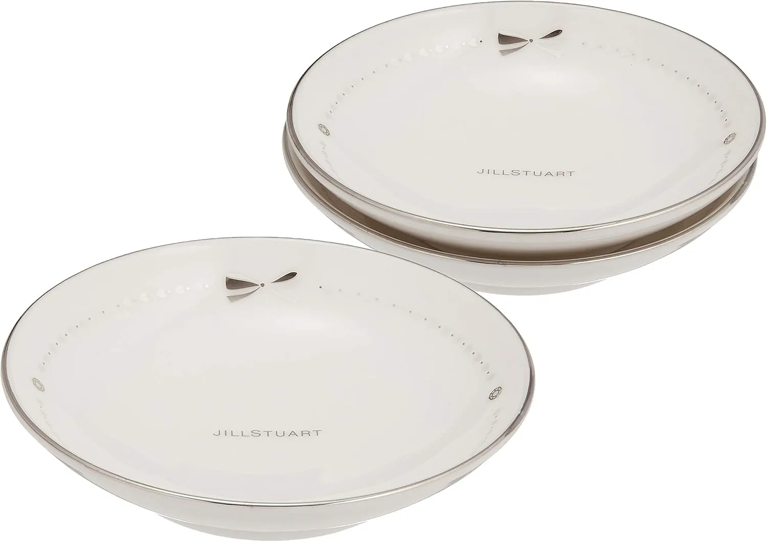 Narumi 41635-33452 Jill Stuart Plate Set, 3.5 inches (9 cm), White, Ribbon Pattern, Stylish, Cute, Wedding Gift, Set of 3, Made in Japan with Gift Box
