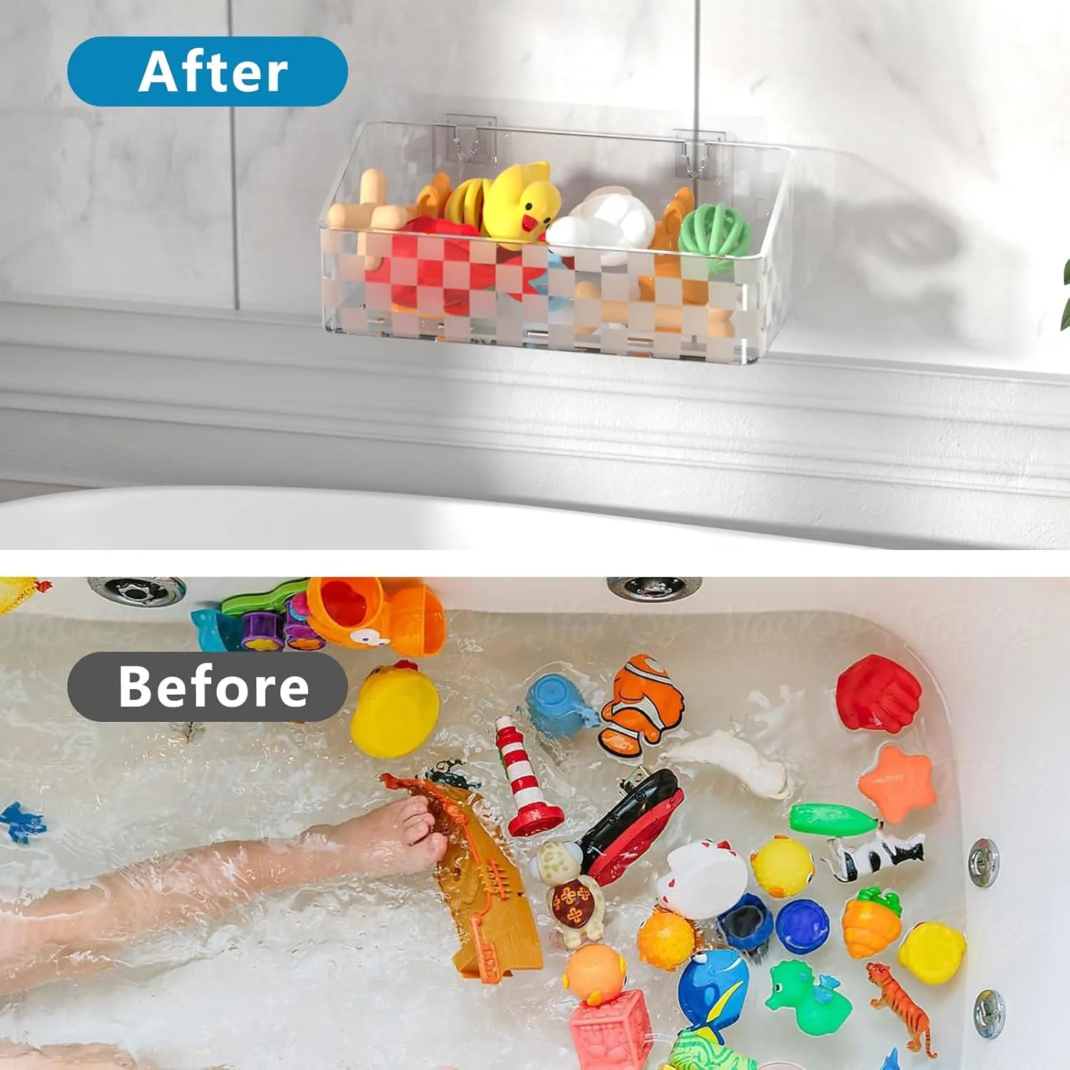 Natheeph Bath Toy Storage Holder, 2 Pack Large Capacity Bath Toy Organizer for Tub Clear Baby Bathtub Toy Storage Multi Use Shower Caddy for Bathroom, Bedroom & More