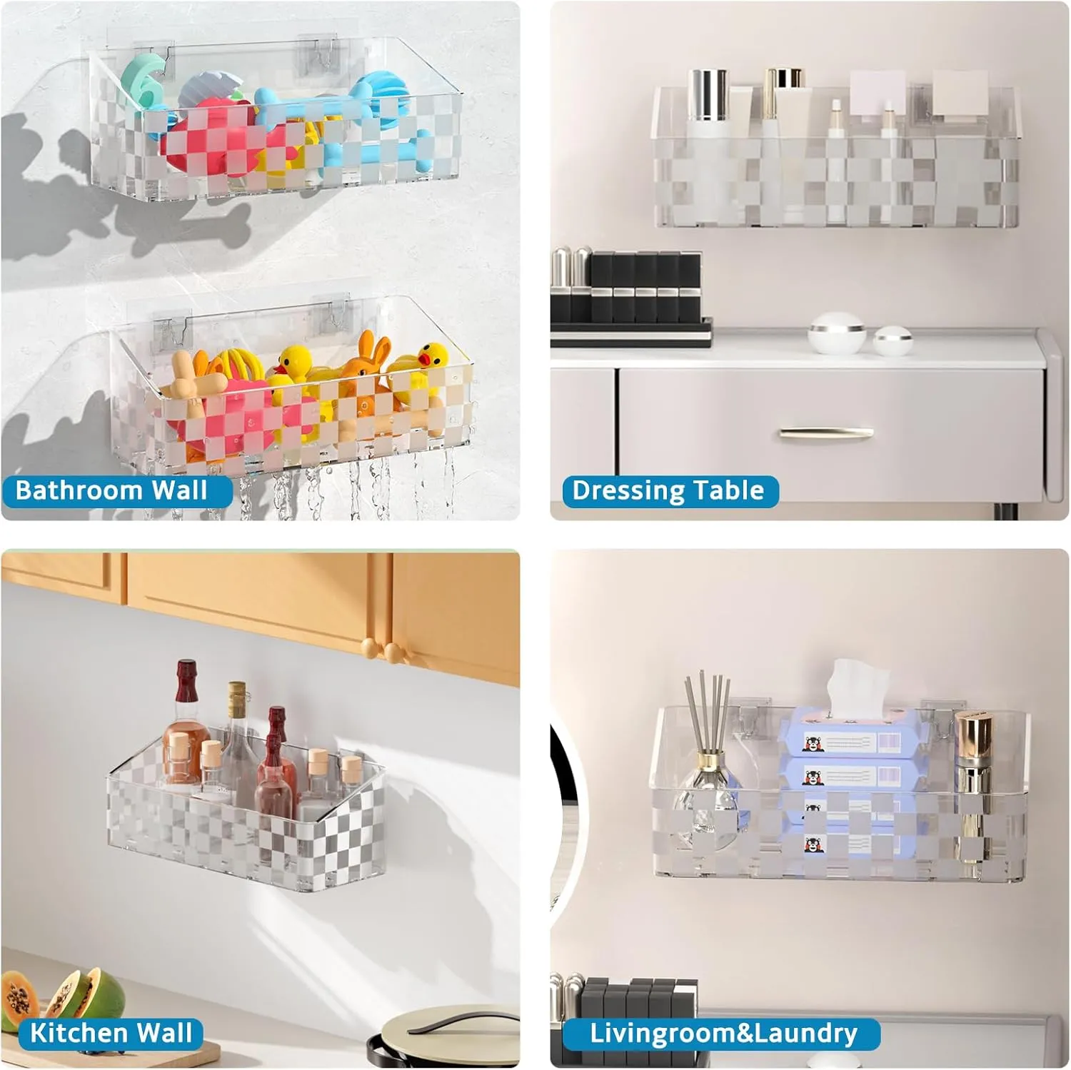 Natheeph Bath Toy Storage Holder, 2 Pack Large Capacity Bath Toy Organizer for Tub Clear Baby Bathtub Toy Storage Multi Use Shower Caddy for Bathroom, Bedroom & More