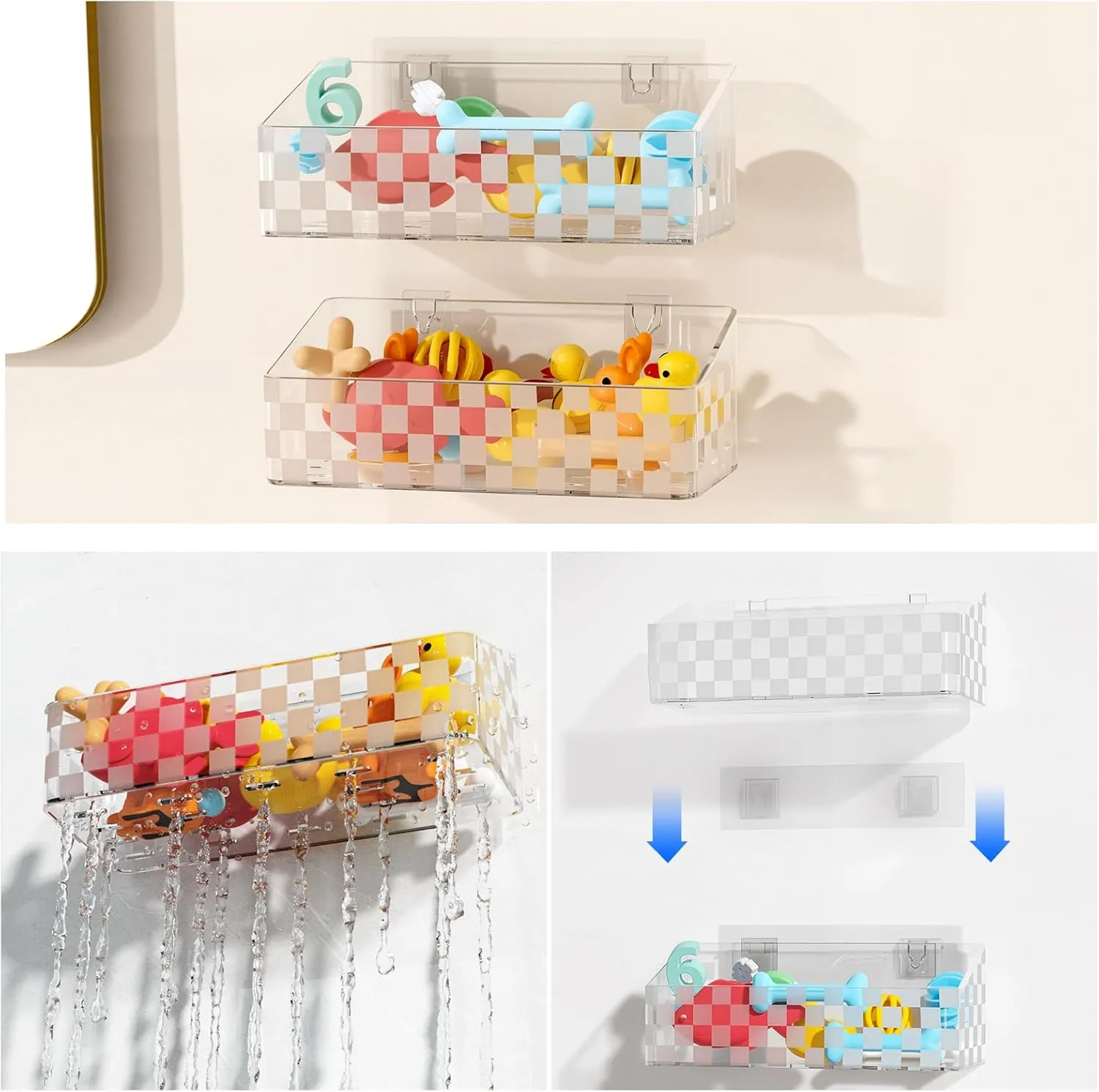 Natheeph Bath Toy Storage Holder, 2 Pack Large Capacity Bath Toy Organizer for Tub Clear Baby Bathtub Toy Storage Multi Use Shower Caddy for Bathroom, Bedroom & More