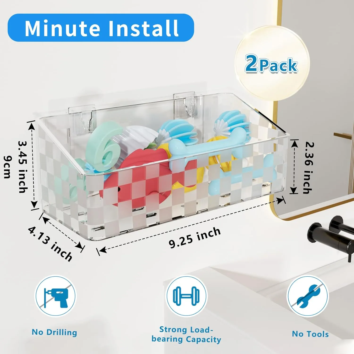 Natheeph Bath Toy Storage Holder, 2 Pack Large Capacity Bath Toy Organizer for Tub Clear Baby Bathtub Toy Storage Multi Use Shower Caddy for Bathroom, Bedroom & More