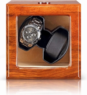 Natural Solid Wood Watch Winder Automatic Double Watch Winder Support USB AC Adapter and Battery Powered Quite Motor (Beige)